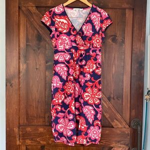 Boden pink and navy blue paisley dress